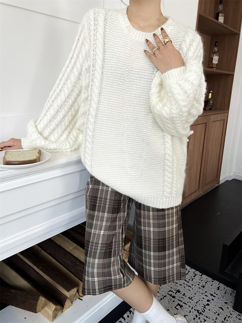 

Wool thick medium long Fried Dough Twists pullover sweater women's loose Korean version lazy thick knit top