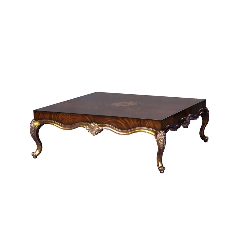 

European court wood carving flowers, square coffee table neoclassical old, living room gold coffee table, villa gold furniture