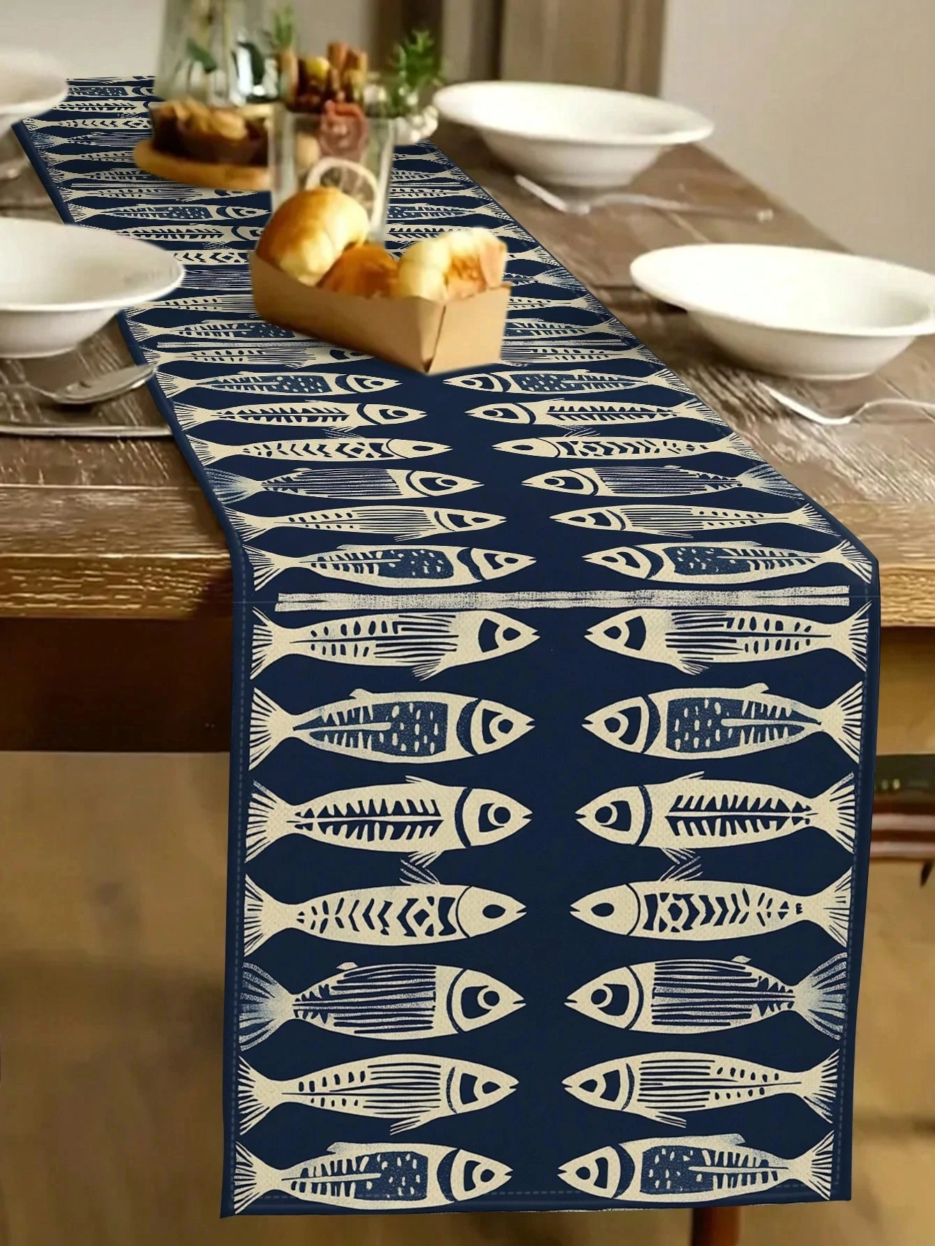 1pc Fish Pattern Table Runner, Ocean Theme Home Decor Party Supplies, Room Decor Suitable For Kitchen Decoration