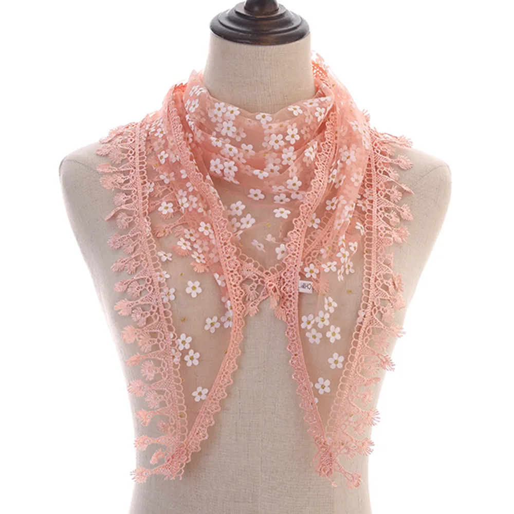 New Women Tassel Flower Scarf Autumn Lady Solid Lace Triangular Scarves Soft Shawl Foulard Female Wrap Shawls Korean Style