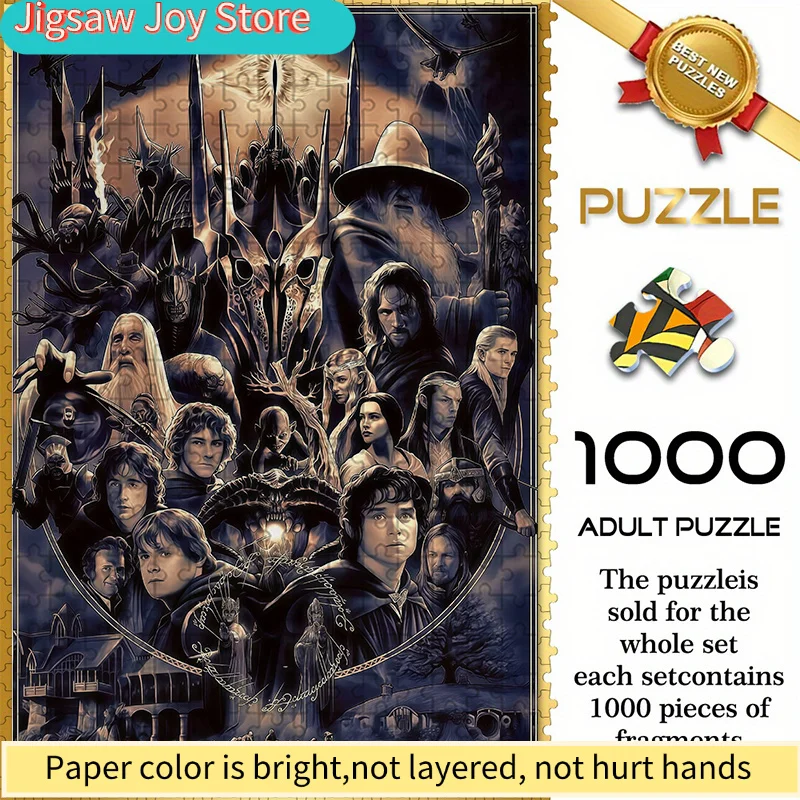 

Warner Bros Seamless Puzzle Z12.1-69, a Dark-Themed Poster Featuring All Characters from The Lord of The Rings, Measuring 74.9
