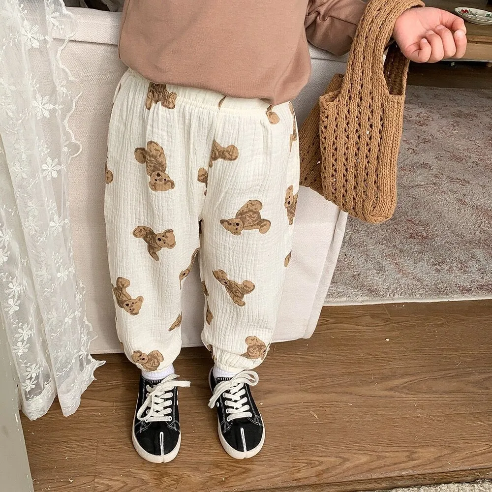 Pantalones finos de pierna ancha para niños, ropa de verano para bebés, Unisex, con estampado completo