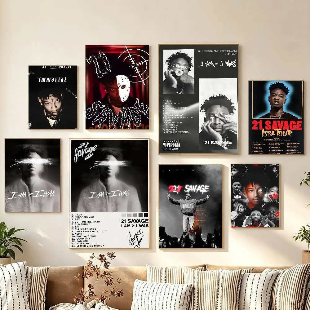 Hip Ho-p Rapper- 21 Savag-e Paper Print Home Living Room Bedroom Entrance Bar Cafe Art Painting Decoration