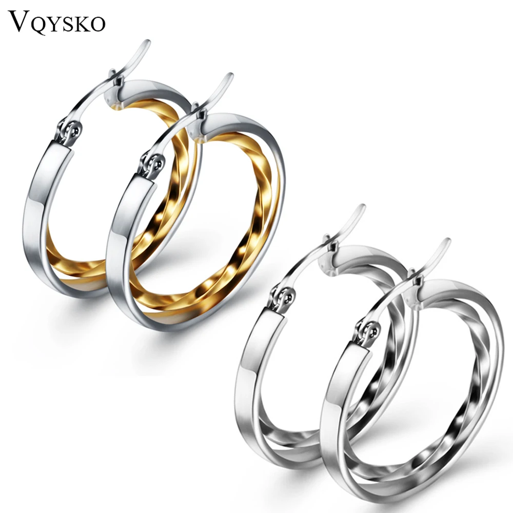 VQYSKO Fashion Circle Earring for women Promotion Stainless Steel Wedding Jewelry Dainty Gold Color Lady Hoop Earrings Wholesale