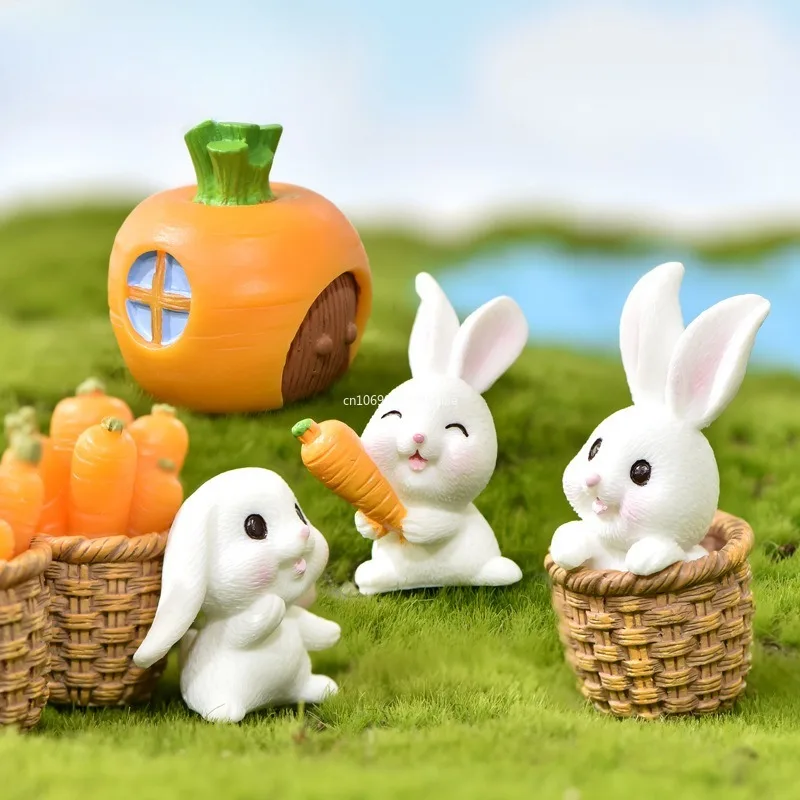 Cute Mini Resin Bunny Easter Decorations Home Miniature Landscape Decor Small Rabbit Figurines DIY Garden Dollhouse Ornament