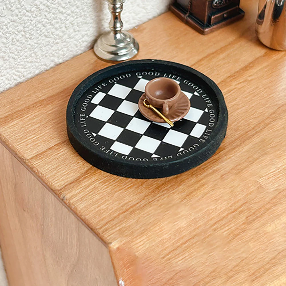 Accesorios para casa de muñecas, bandeja de té redonda en miniatura, Mini bandeja de café, modelo de juguete para decoración de casa de muñecas, OB11, 1 Uds., 1/12