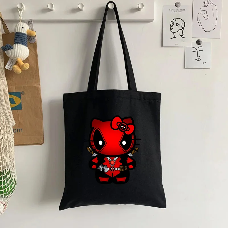 New Dead-pool Superhero Women's Tote Bag Canvas Shopping Bags Ins Casual Large Capacity Hand Bags Student Cool Shoulder Bag 2024