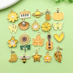 20pcs Yellow Enamel Charms Alloy Plant, Fruit, Insect Pendants for DIY Bracelet Necklace Jewelry Making Accessories