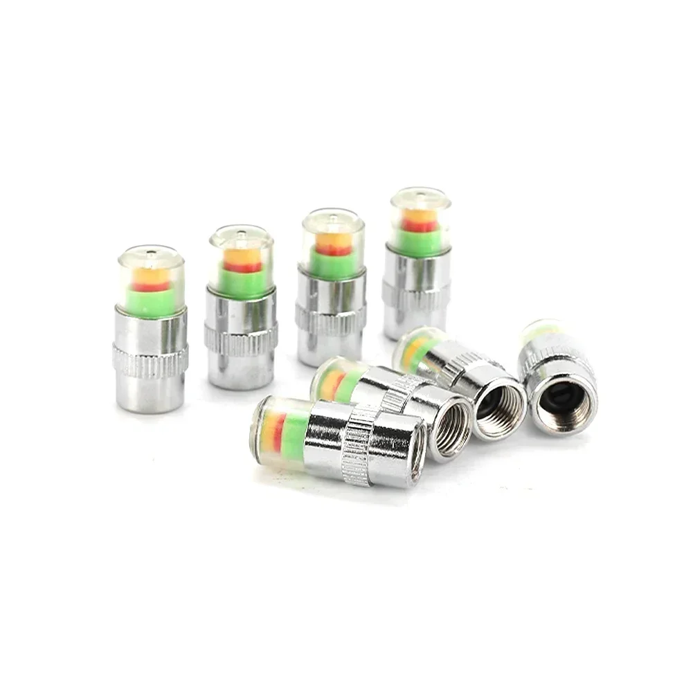 8Pcs Car Tire Pressure Monitor Valve Cap W/Sensor Indicator 3 Color Eye Universal Metal+PC Pressure Indicator Auto Accessories