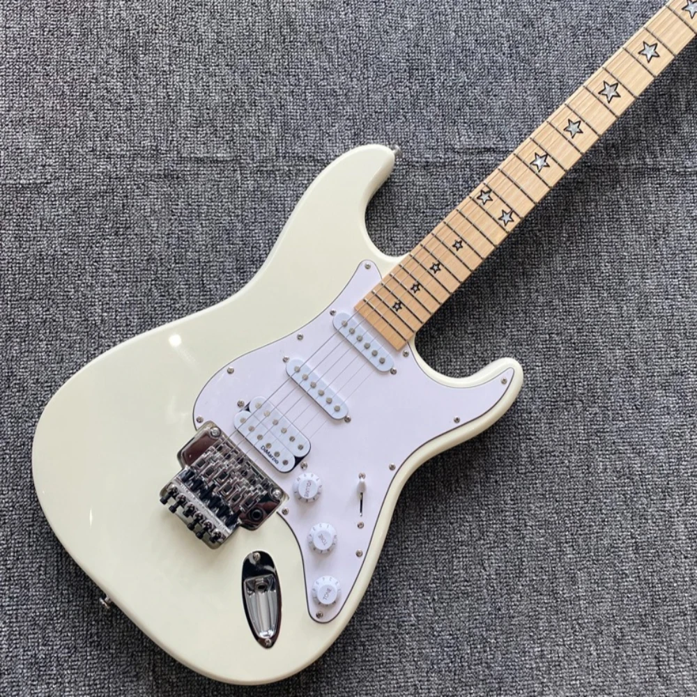 39 Inch Milk White Electric Guitar Maple Fretboard with White Pickguards SSH Pickups Tremolo Bridge view 3