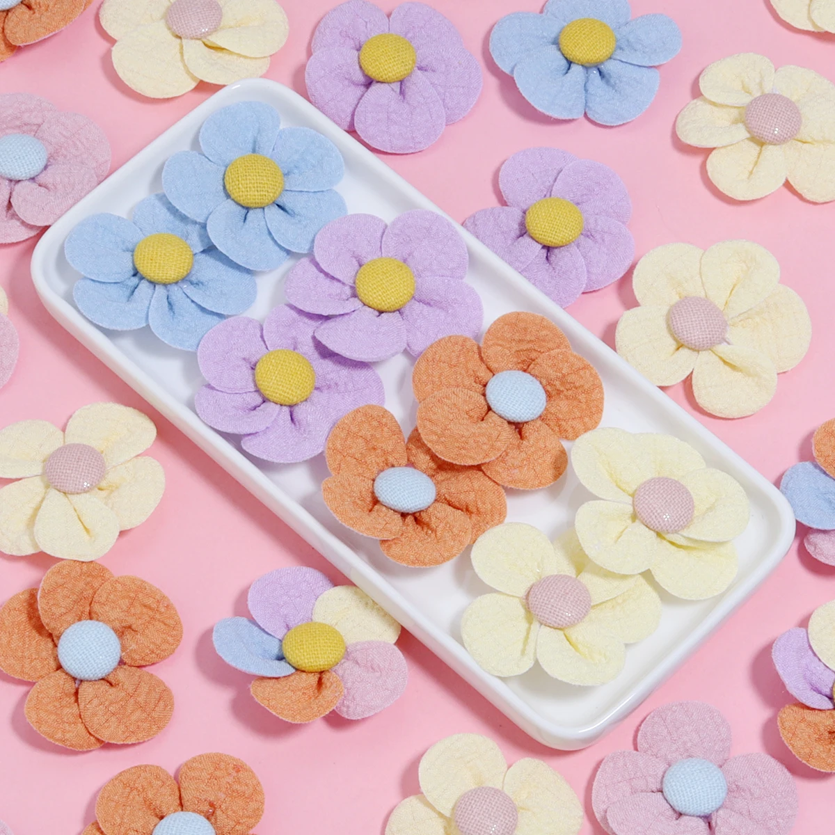 10pcs/lot Fabric Button Five Petal Flower 4cm Multicolor Cloth Flower For DIY Crafts Gifts Clothing Decoration Accessories