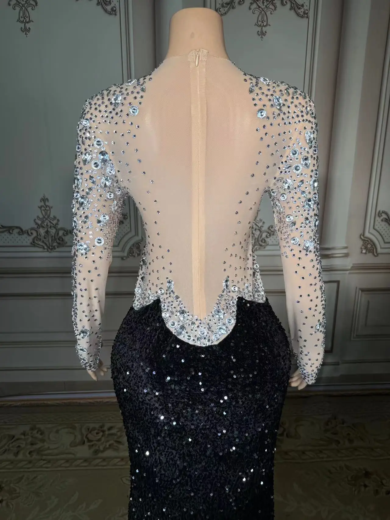 Lampeggiante paillettes nere strass frange bianche vestito da donna compleanno Prom festeggia Outfit Bar sera donne ballerino vestito