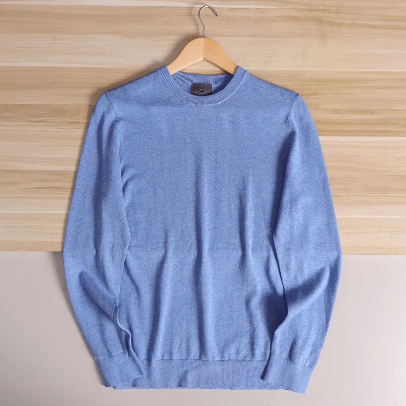 

Soft Skin-Friendly Breathable Men's Pure Color Elastic Warm Versatile round Ne Knitted Sweater Trendy Casual Cotton Polyest...