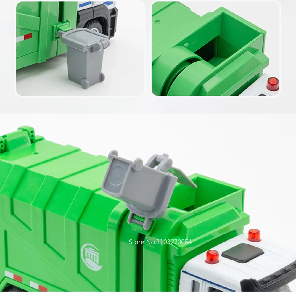 1/50 Garbage Truck Model Car Toy Alloy Diecast Engineering Dumpcart Vehicle Metal Rubber Tire Sound Light Pull Back Toy Kid Gift