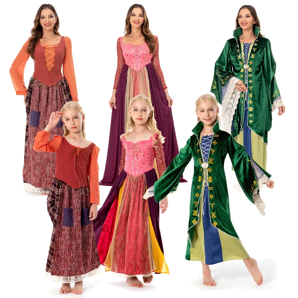 Adult Kids Movie Mary/Sarah/Winifred Sanderson Cosplay Costume Dresses Girls Women Children Outfit Halloween Carnival Party Suit