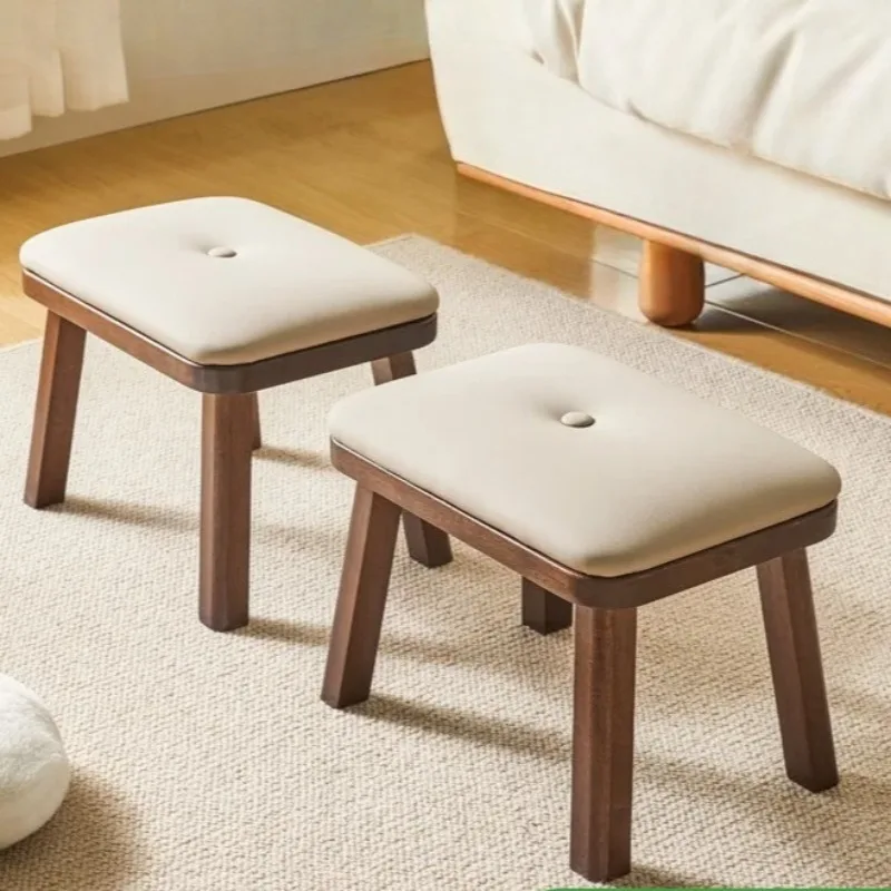 Minimalist Solid Wood Stool Upholstered Kids Footrest Small Square Ottoman Tea Table Bench