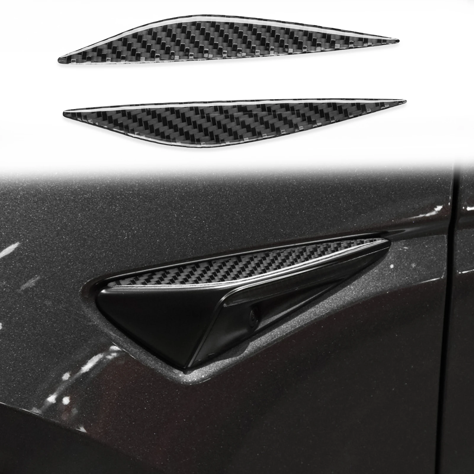 

For Tesla Model Y 2020+ Model 3 2017-2022 Side Car Stickers Door Air Vent Fender Camera Carbon Fiber Protective Cover New