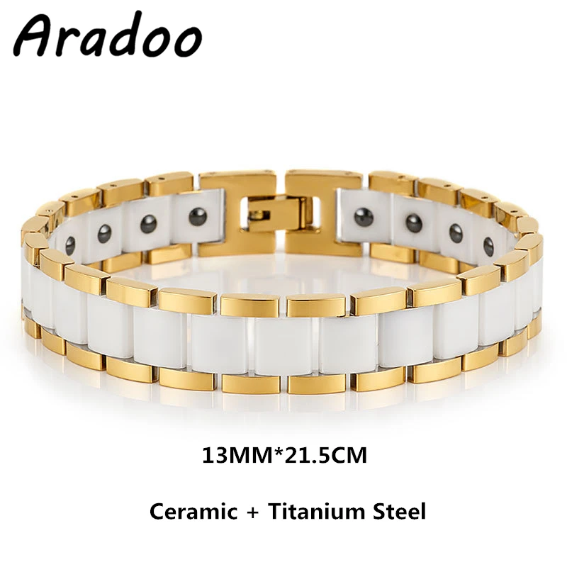 Titanium Steel White Ceramic Magnetic Slimming Therapy Bracelet Anion Anti-Radiation Adjustable Bracelet