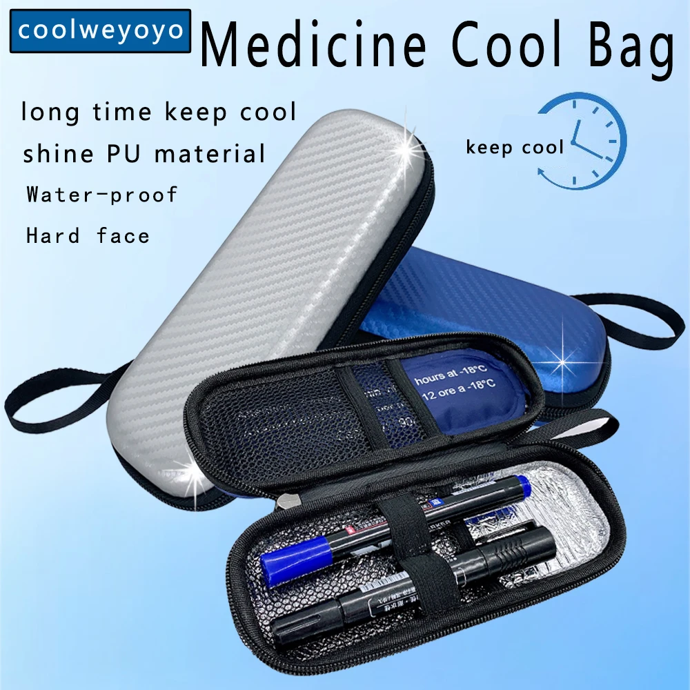 Portable Insulin Cooling Bag with 4 Ice Pack Diabetic Pocket Pill Protector PU Waterproof Thermal Insulated Medicla Cooler