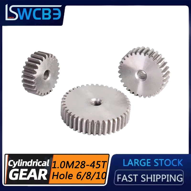 1 Mold Straight Tooth Cylindrical Gear 28-45 Teeth Process Hole 6/8/10mm Transmission Gear Both Sides Are Flat Without Steps