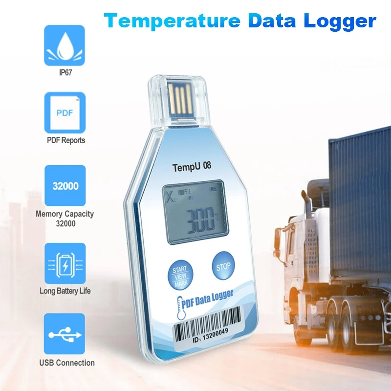 

1 Piece Tempu08 IP67 Temperature Data Logger PDF Report Support Reuse Temperature Record Cold Chain Recorder