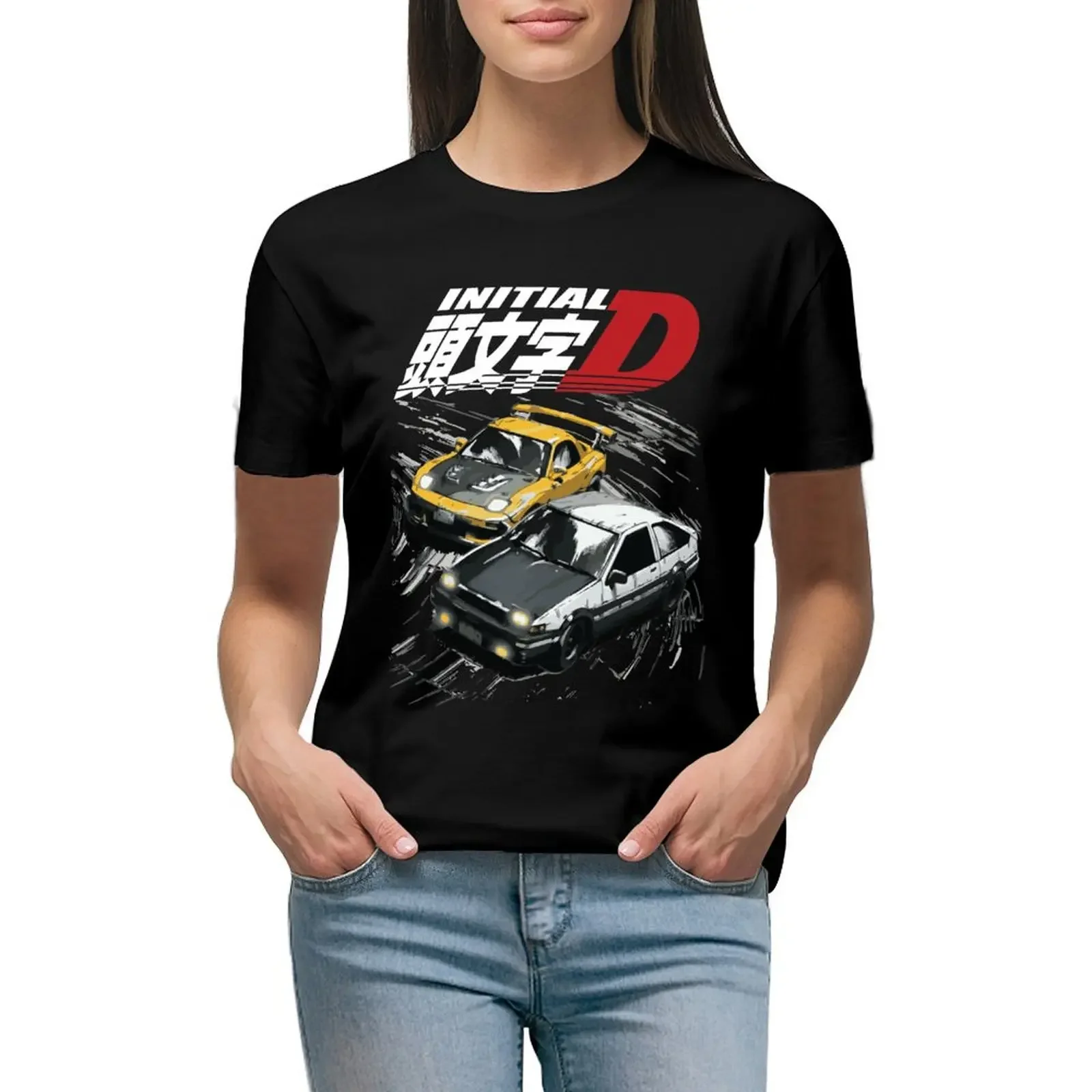 

Mountain Drift Racing Initial D Tandems AE86 vs FD rx-7 T-Shirt Female clothing vintage clothes black t shirts for Women