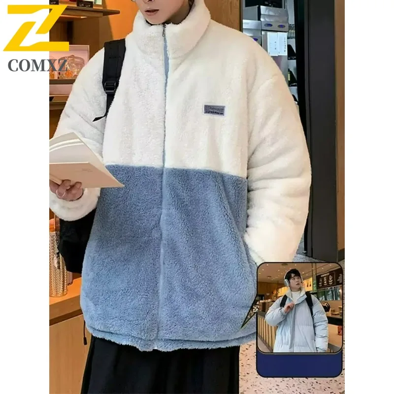 

COMXZ Men Winter Jacket Fashion Stand Collar Outdoor Riding Thickened Warm Parka Wear on Both Sides Design Lightweight Clothing