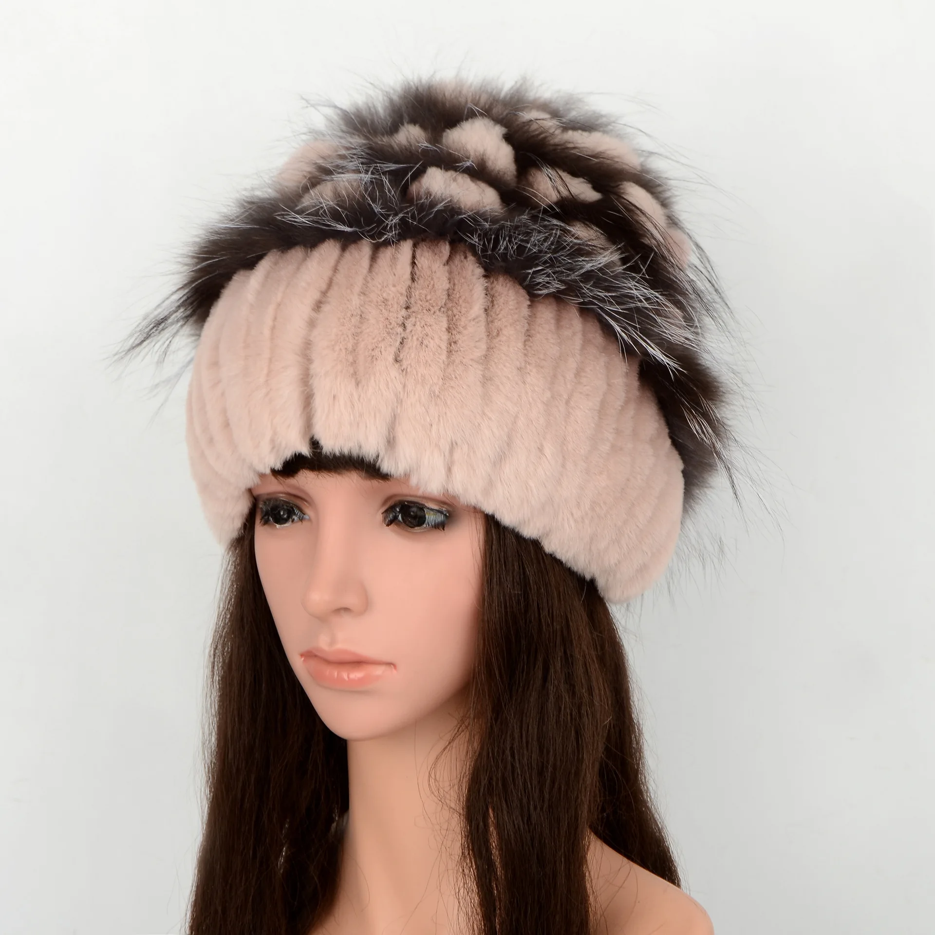 

Autumn and Winter Fur Hats for Women Warm and Versatile In Winter, Thick Knitted New Fur Hats for Rabbits