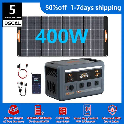 OSCAL PowerMax 1800se 1800W Portable Power Station 1024Wh LiFePO4 Continuous 3600W Surge 1H Fast Charge UPS Solar Generator APP Control for Home Hurricane Camping RV