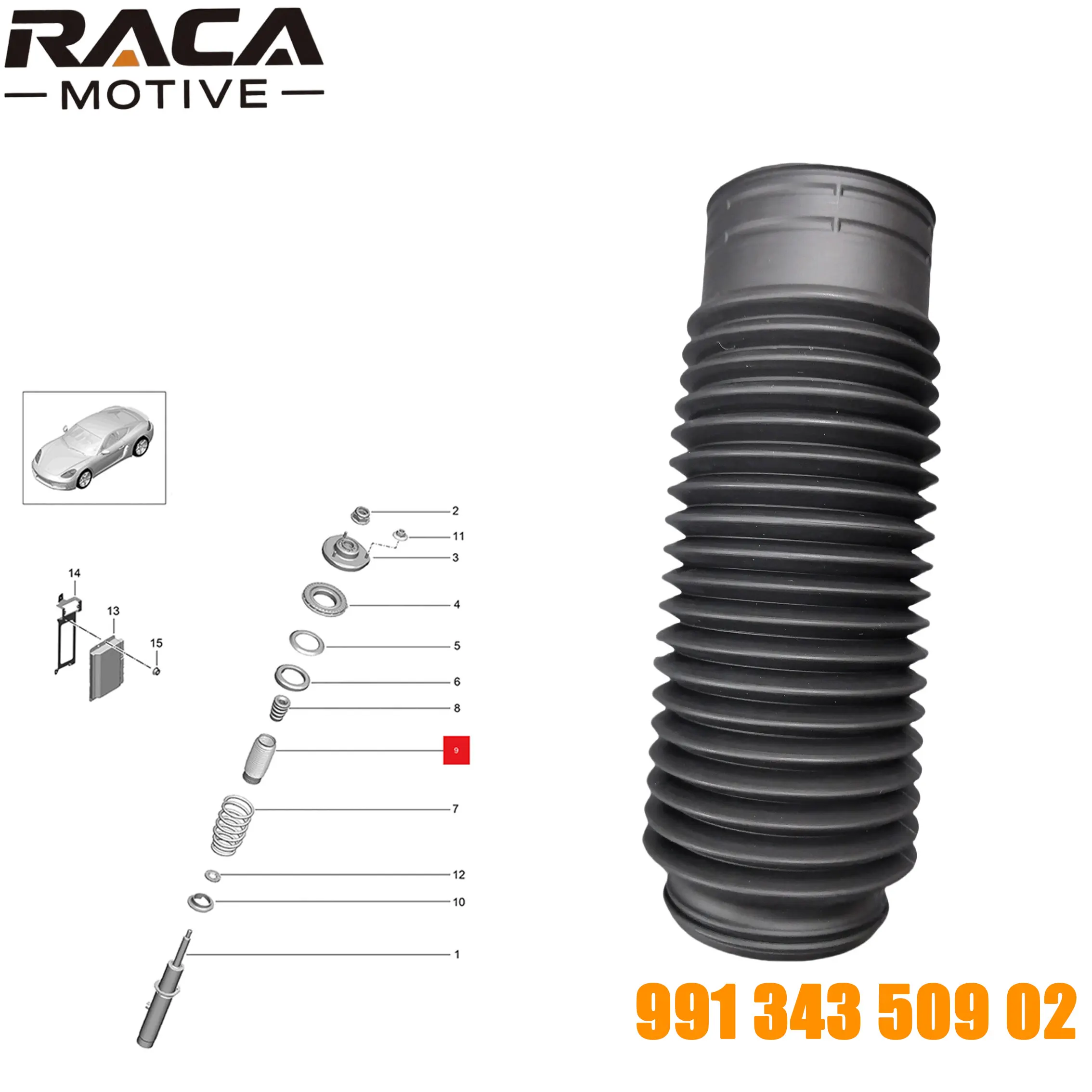 

Porsche front axle shock absorber dust cover suitable for Porsche 911 991 Cayman / Karman Bost Spade 9P1412137 99134350902