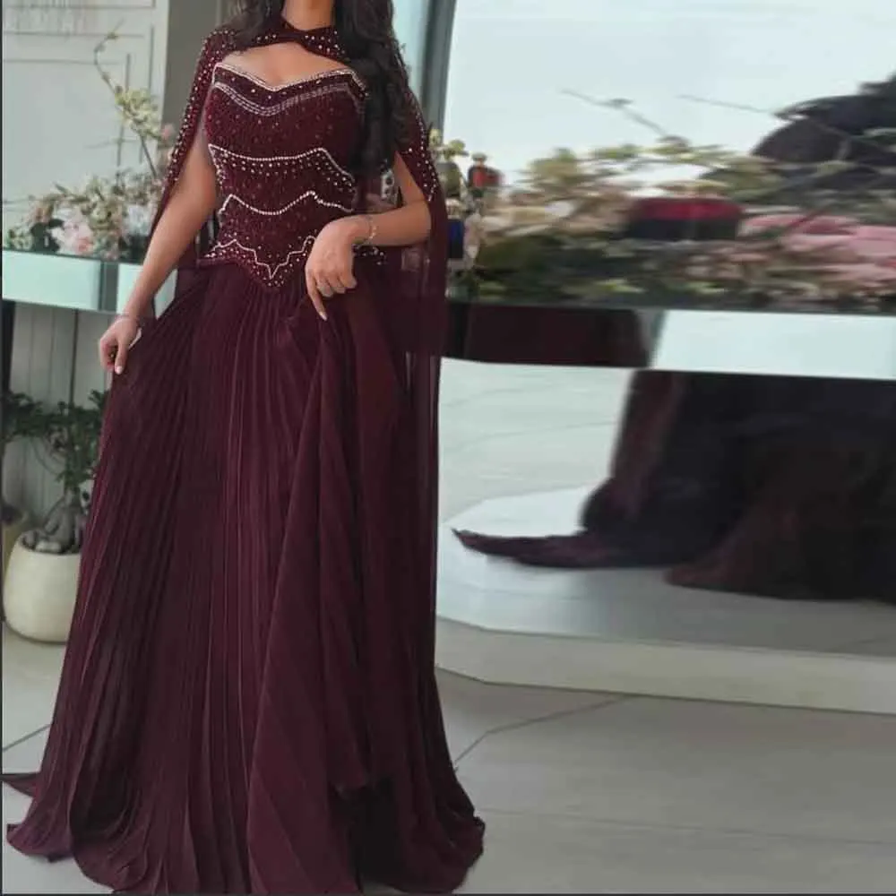 

Украшенное бисером вечернее платье по индивидуальному заказу с запахом Милое трапециевидное платье для торжественных случаев с накидкой и складками из шифона