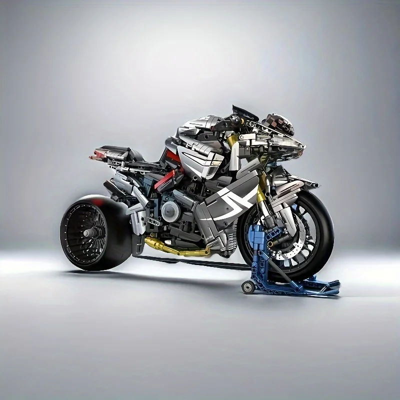 

2426, сборка мотоцикла с гранулированным покрытием, строительные блоки, световые доски, игрушечные украшения, подарки на праздник/день рождения, без