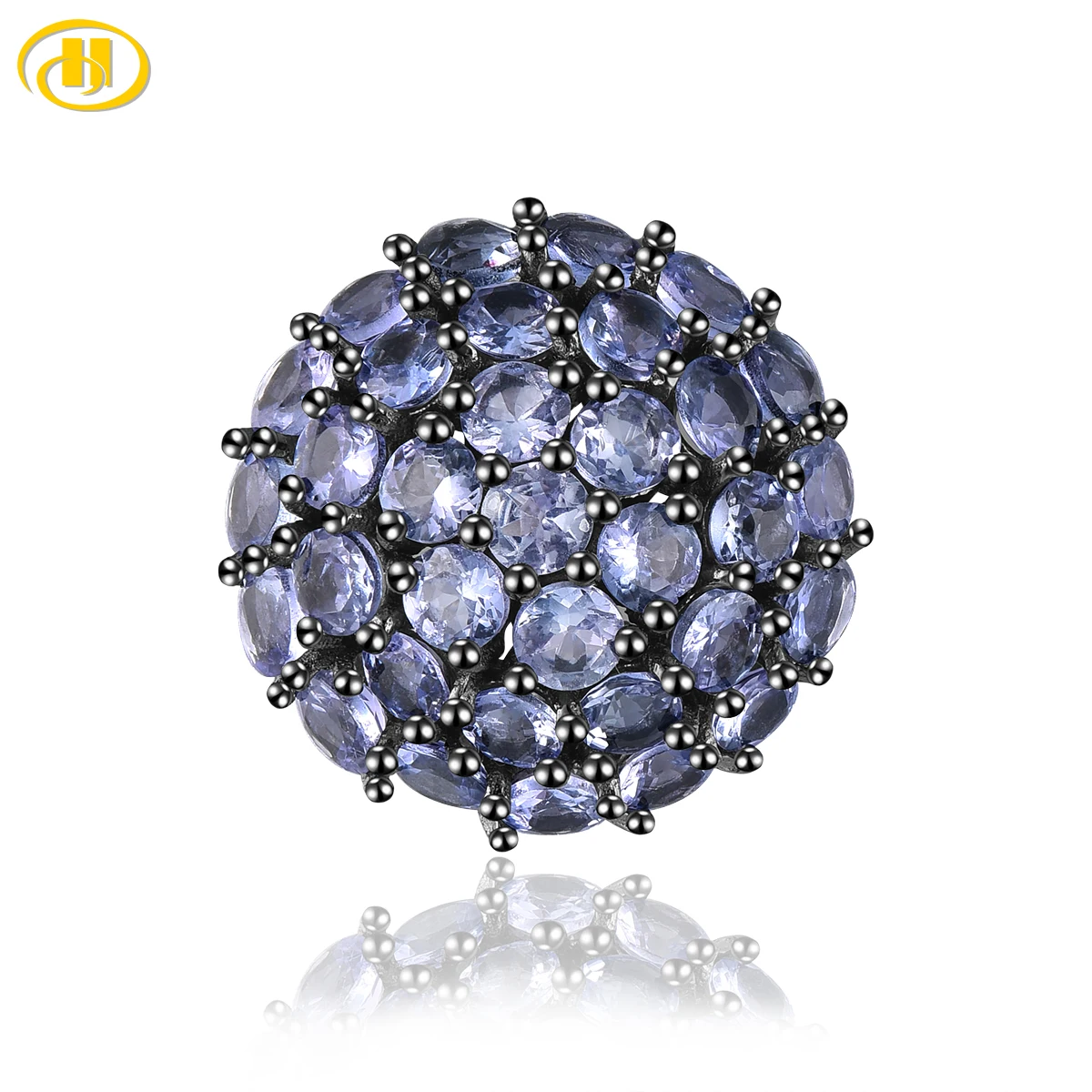 Natural Tanzanite Sterling Silver Brooch 2.5 Carats Genuine Gemstone Black Color Plated Classic Original Design Unisex Style