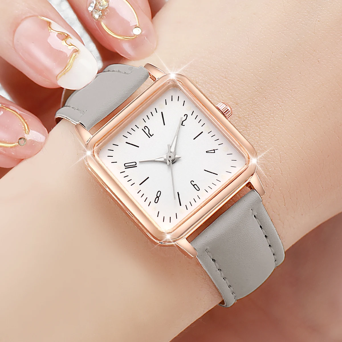 6PCS Women Watches Set Fashion Square Quartz Watch Casual Leather Band Ladies Dress Wristwatches Relogio Feminino（Without Box）
