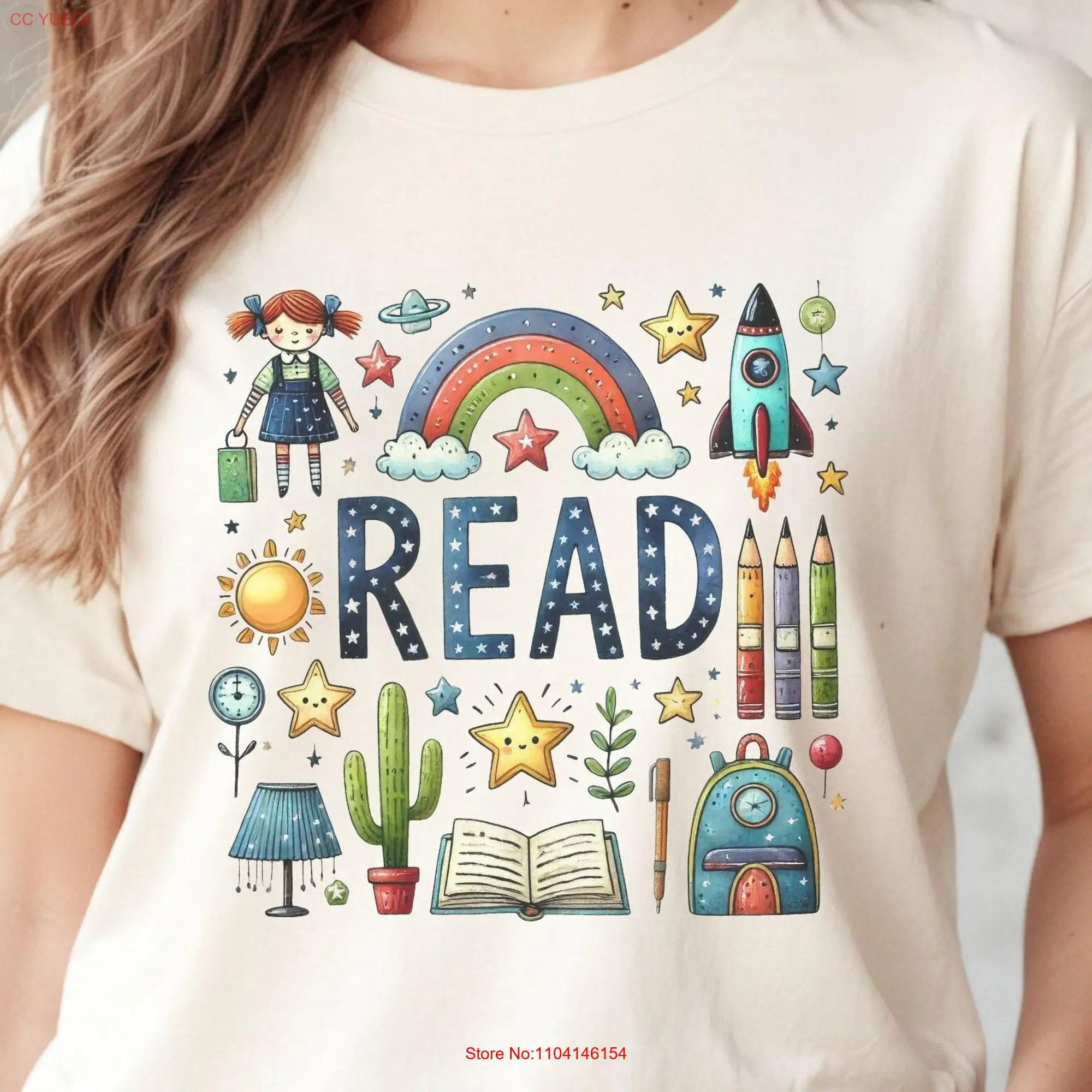 Retro Read Books Teacher T Shirt Cute Bookish Book Lover Appreciation s Back To School long or short sleeves