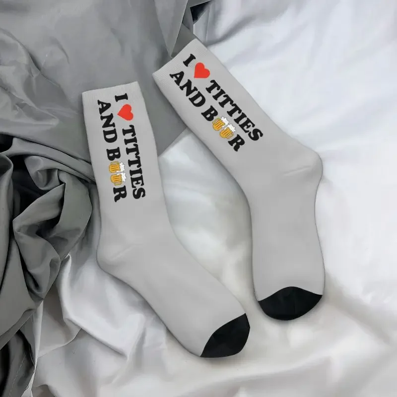 Kawaii Herren Ich liebe Titten und Bier verrückte Kleider socken Unisex bequeme 3D-gedruckte Mode Crew Socken