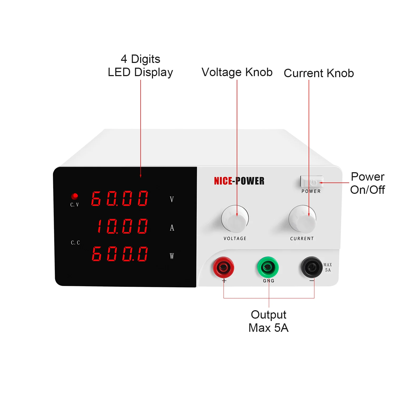 NICE-POWER R-SPS6010 60V 10A High Precision Variable Switching Adjustable DC Laboratory Regulator Power Supply