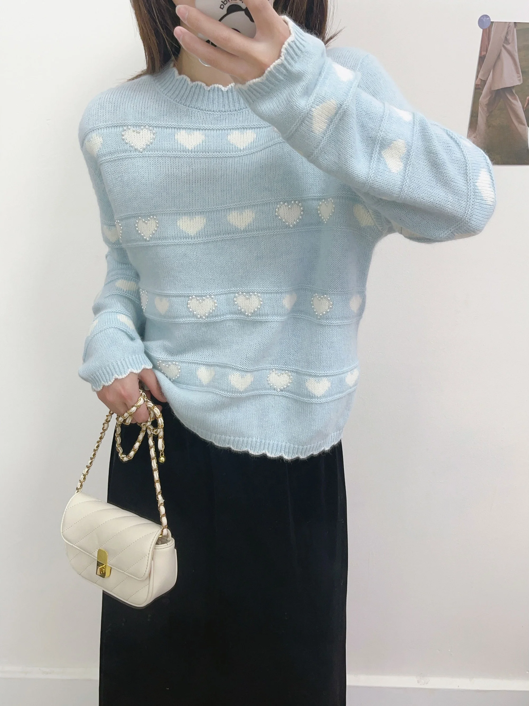 

Корейский женский шерстяной вязаный свитер Thiened с милым сердечком, цветной дизайн, удобный мягкий длинный топ све