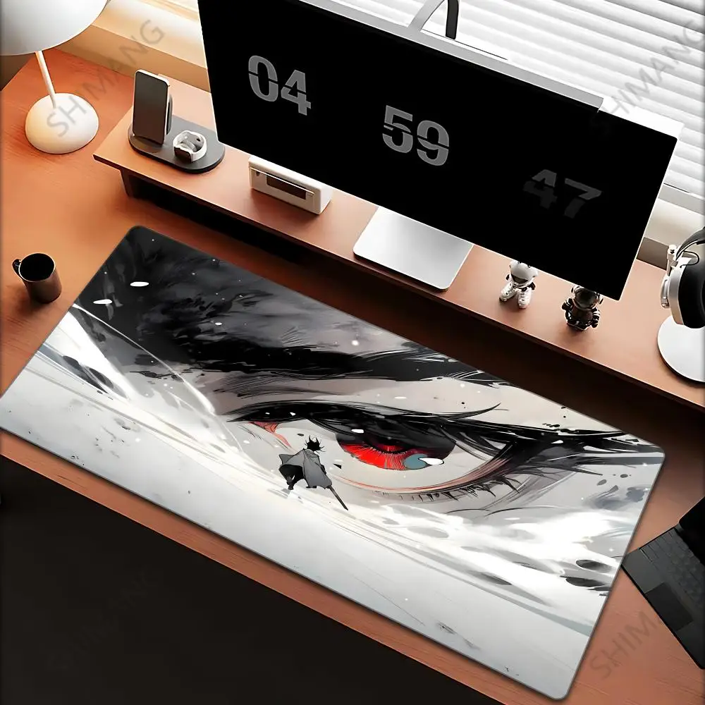 

Mouse pad large ink painting black desk pad samurai non-slip rubber white game mouse mat laptop carpet gaming mousepads