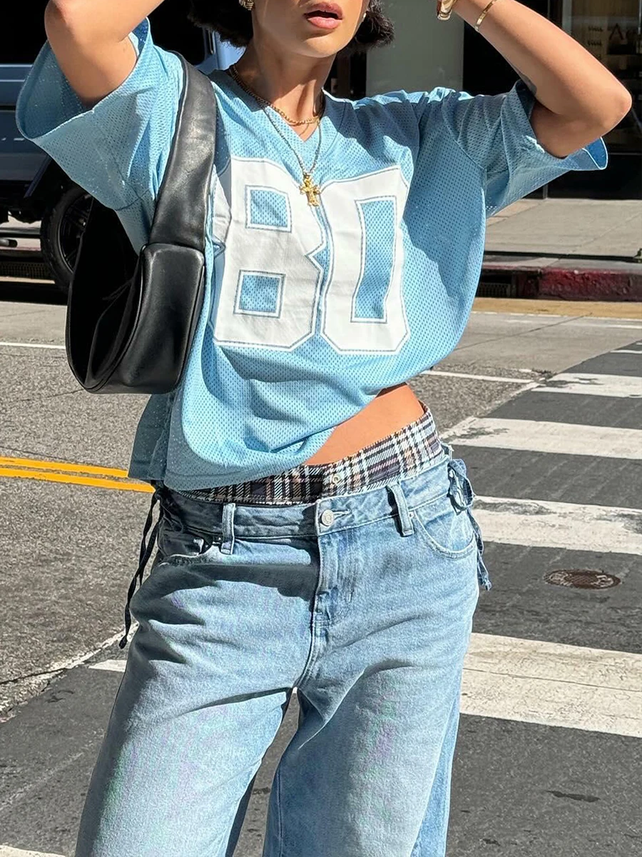 Women'S Digital Loose Sports T-Shirt  V-Neck Short Sleeved Digital Printed Loose Summer Top Casual Daily Street Fashion Clothing