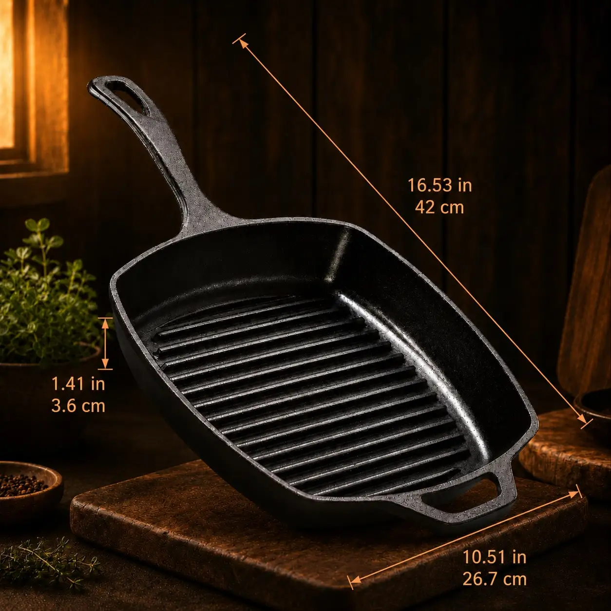 1PC Black Square Striped Steak Pan,Thick Cast Iron Skillet With Auxiliary Handle, Multi-Function Induction Grill Pan, Compatible With All Stoves, Easy Clean, Portable Camping Griddle Pan For Outdoor Cooking, Family Gatherings & Restaurant Use