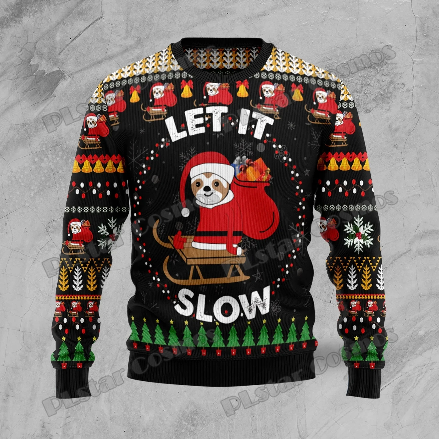 

PLstar Cosmos Sloth Let It Slow 3D Printed Fashion Men's Ugly Christmas Sweater Winter Unisex Casual Knit Pullover Sweater MYY29