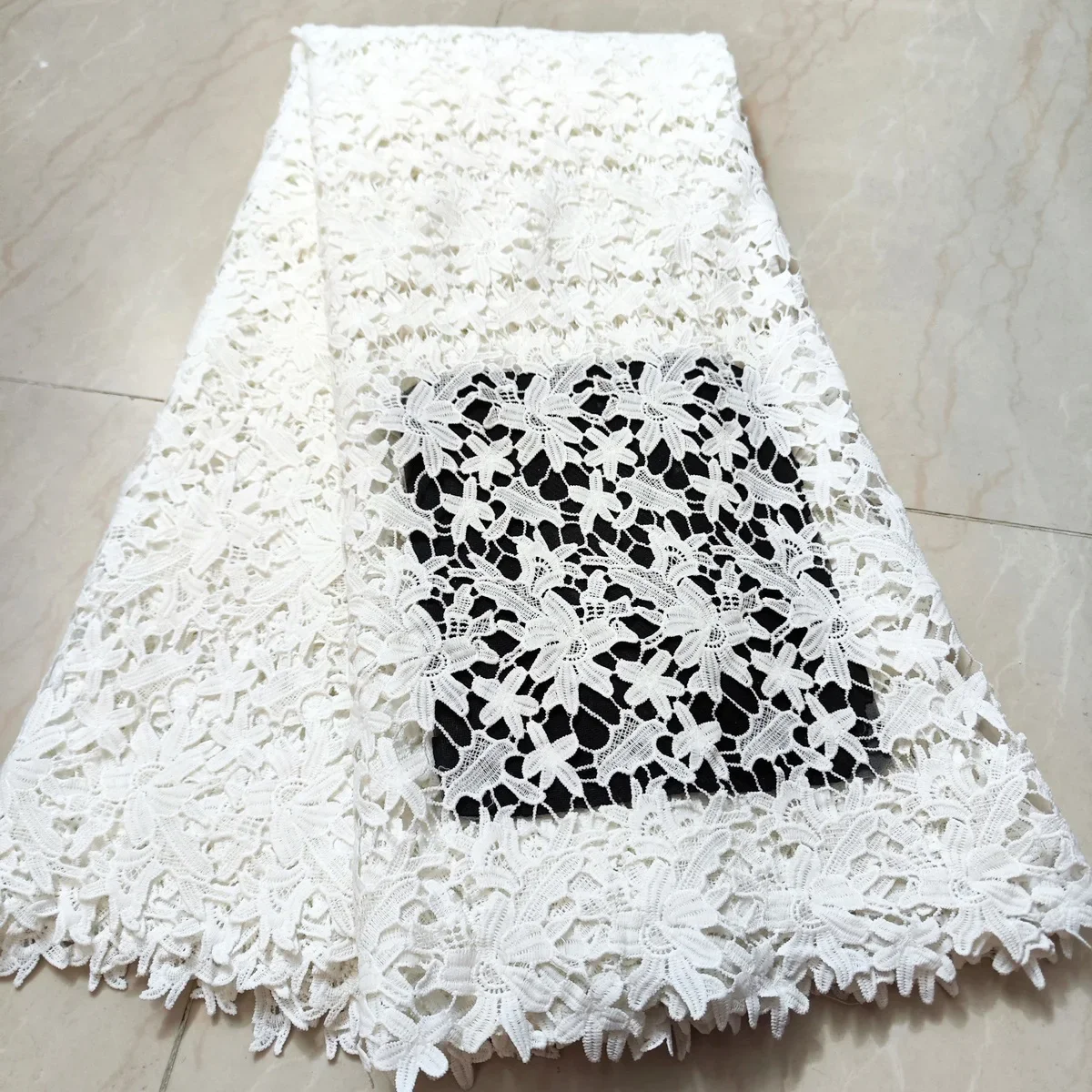 

White African Water Soluble Lace Fabric 2023 High Quality Nigerian Guipure Cord Net Lace Fabric French Milk Silk Lace PJFT2201C