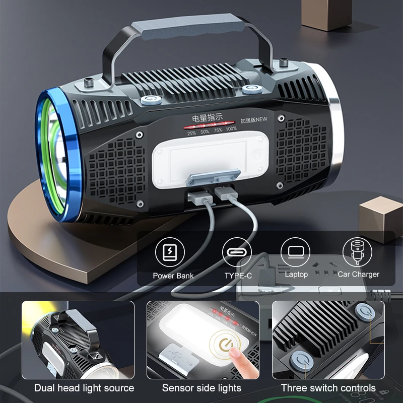 WARSUN 8009S High Mode Long Shot Solar Impulse Searchlight - Rechargeable Multi-function LED Flashlight