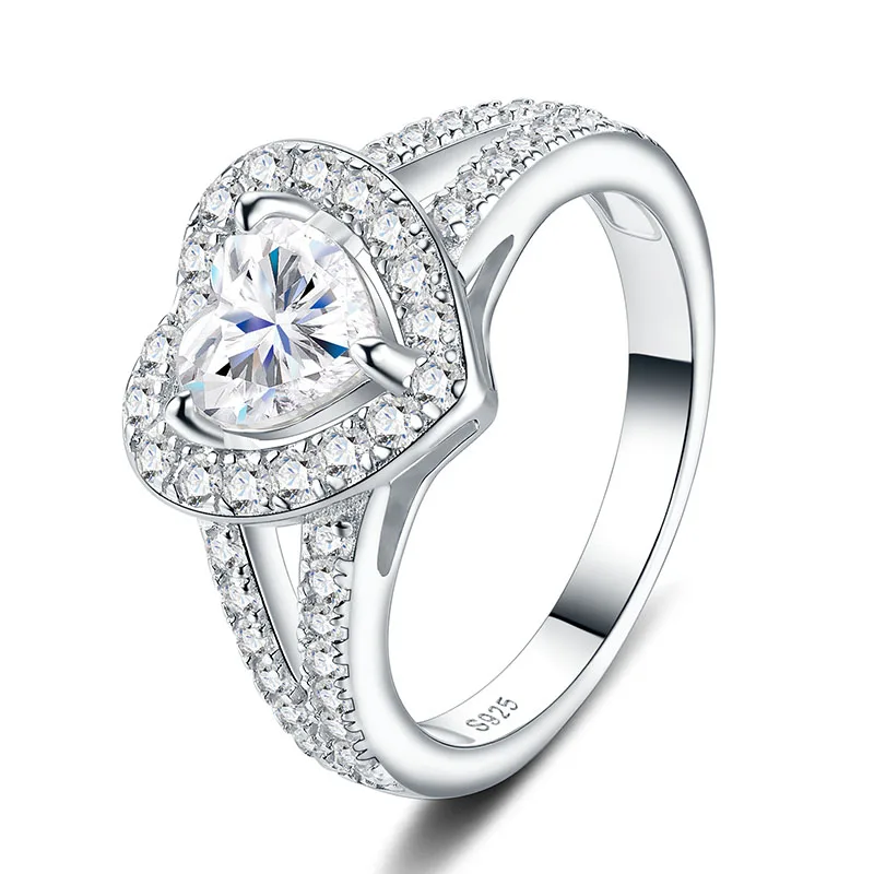 Apexelle Brand Luxury Jewelry 925 Sterling Silver Ring For Women Heart Shaped Moissanite Rings Bands Premium Jewelry