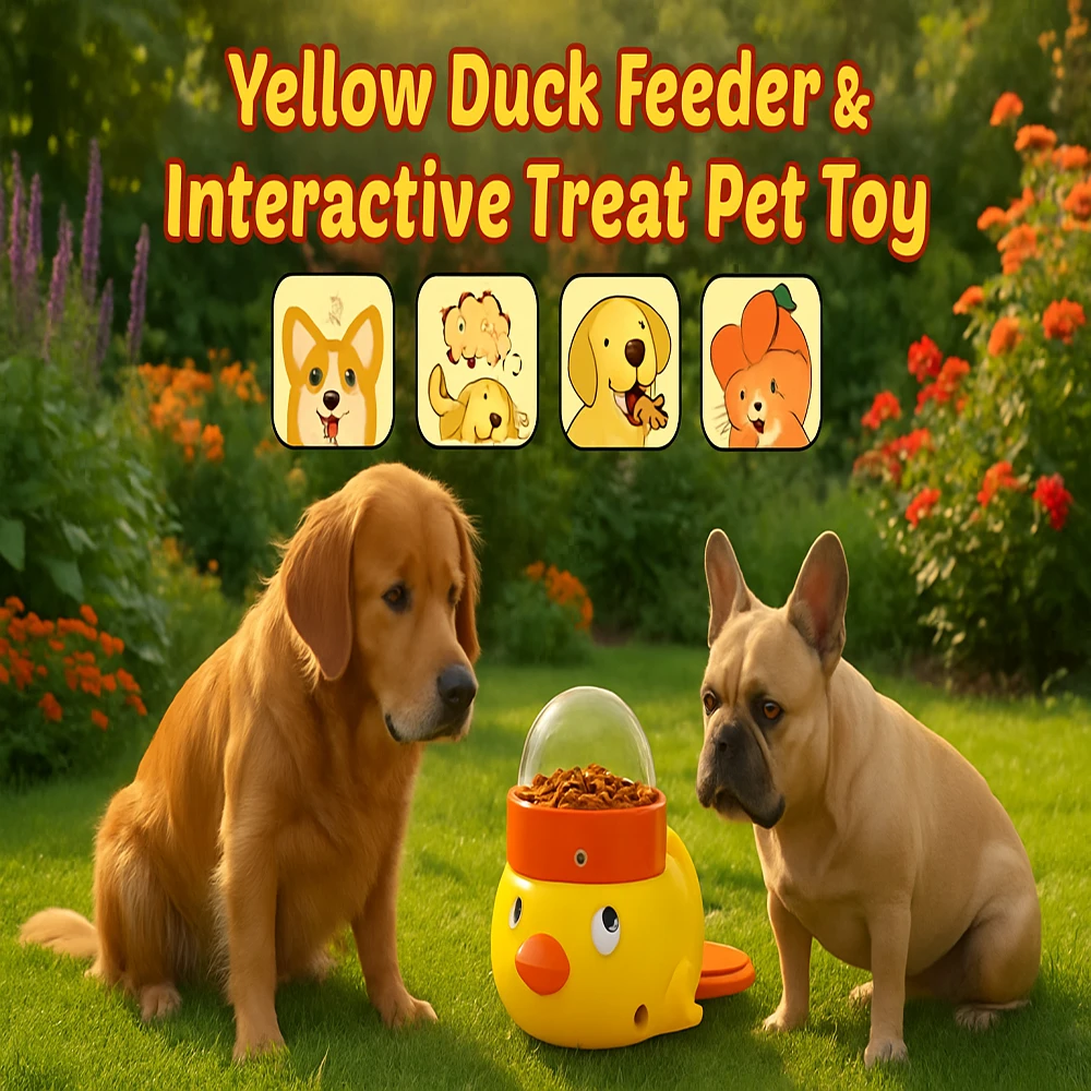 Yellow Duck Self-Eating Pet Feeder - Treat-Dispensing Pet Feerer for Slow Feeder & Puzzle Stimulation Training