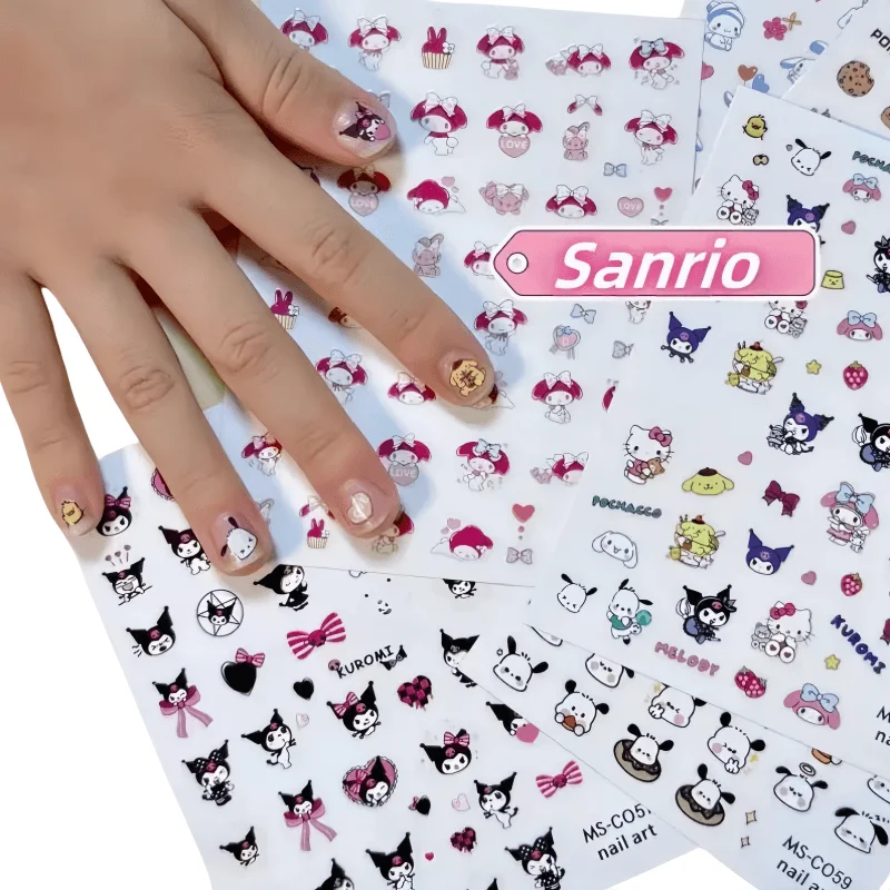 ملصقات أظافر Hello Kitty ، ديكور أظافر سانريو للأطفال ، مستلزمات فن الأنمي ، شارات ثلاثية الأبعاد ، اضغط على أظافر ، لطيفة ، جديدة ، 1