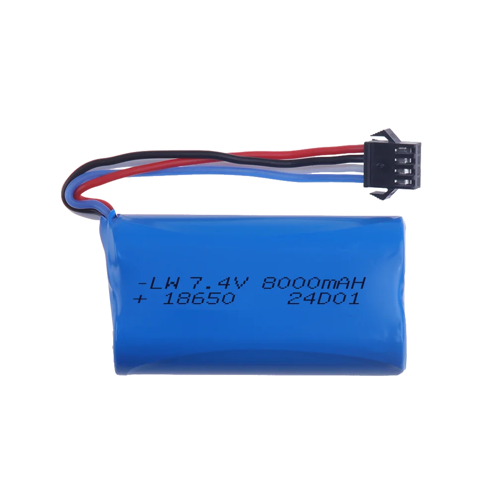 7.4V 8000mah 18650 LI-ION Battery with SM-4P Plug for car model water bullet guns toys parts RC toys Boat Spare Parts 2S battery