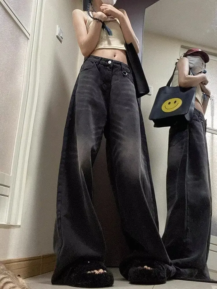 

2024 New Black High Waist Jeans Y2K Harajuku Streetwear Baggy Jeans Hip-hop Women Pants Autumn Straight Wide Leg Trousers Women