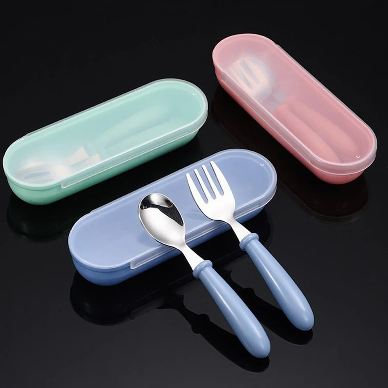 Baby Gadgets Tableware Set Children Utensil Stainless Steel Toddler Dinnerware Cutlery Cartoon Infant Food Feeding Spoon Fork